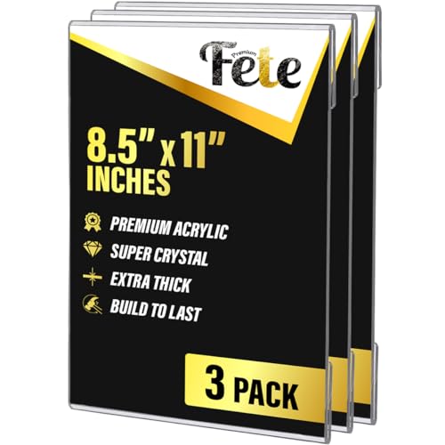 Clear Acrylic Sign Holder Wall Mount 8.5 x 11 Inches - Portrait Door Plexiglass Display Wall Mount Sign Holder with 3M Tape for Office, School, Commercial Store, Hospitals, Hotels, and Home Use 3 Pack
