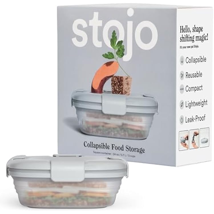 STOJO Collapsible Sandwich Box 24oz, Reusable Food Storage Container, Silicone Bowl for HotCold Food Meal Prep, Lunch, Camping, Hiking Dishwasher Safe Set of 1, Cashmere Gray