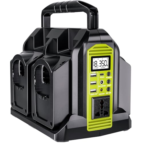 Power Inverter 4 Port for Ryobi 18V Battery, 350W Power Battery Inverter Pure Sine Wave, DC 18V to AC 110-120V and USB-A & USB-C Port for Camping, Jobsite, Emergency Backup Tool Only
