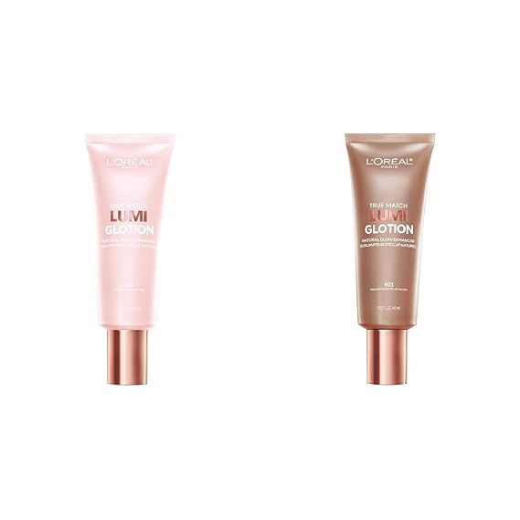 L'Oreal Paris True Match Lumi Glotion Fair 1.35oz and Medium 1.35oz Glow Enhancing Makeup Lotion Bundle