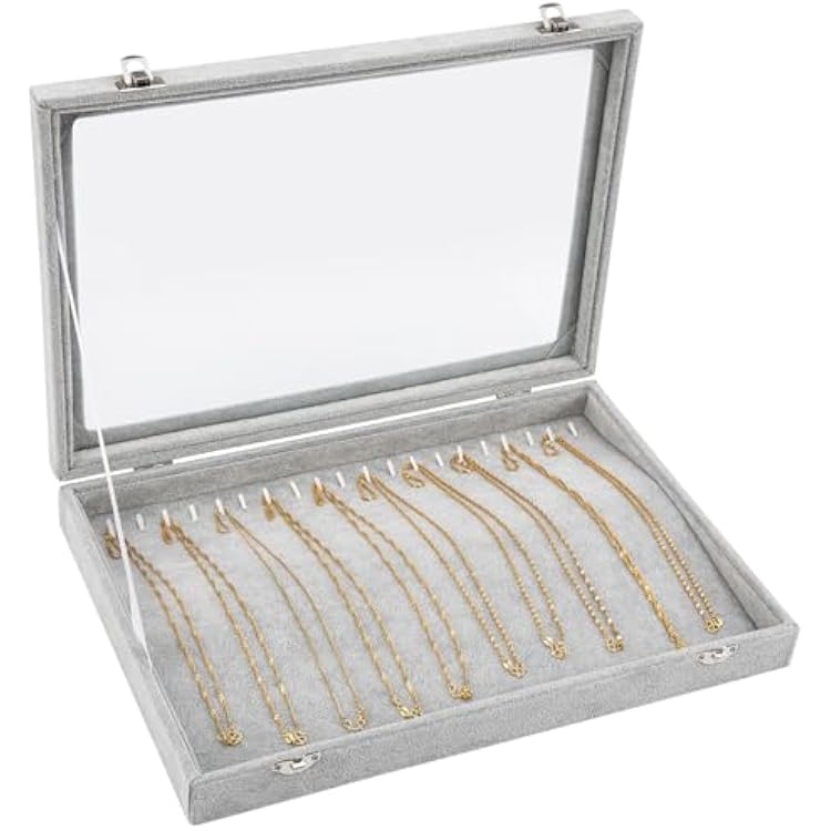 Polmart Bracelet & Jewelry OrganizerStorageDisplay Case with Acrylic Lid, Gray Velvet