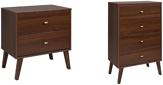 Prepac Milo 2-Drawer Nightstand, Cherry & Milo 4-Drawer Chest, Cherry