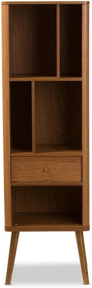 Allora Contemporary Bookcase, Walnut Finish, Sturdy Freestanding Storage Shelf, Modern Style Home Office, Living Room or Bedroom Organizer