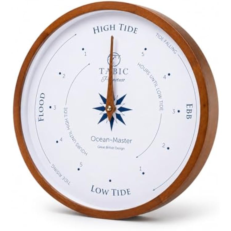 Planeteco Ocean Master Tide Clock - Stylish Home Decor Accessory with High-Low Tide Display - Elegant Wall Clock Design - Ideal for Planning Beach and Ocean Activities - Dark Stain
