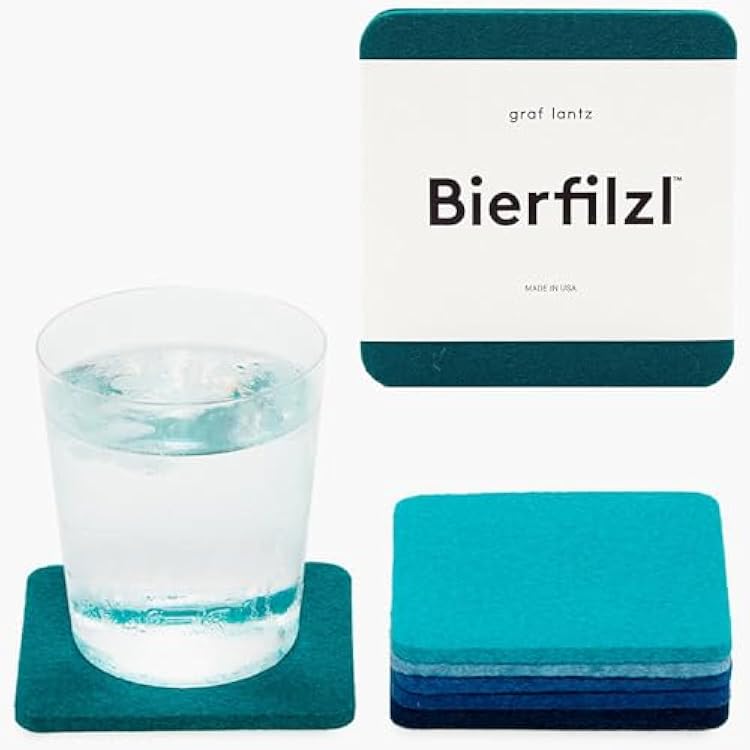 Graf Lantz - Bierfilzl Merino Wool Square Coasters Set of 6 - Ocean 4x4x5mm - Absorbs 30% of Weight - Natural German Wool - Heat Resistant, Sustainable, Reusable - Home Decor & Coffee Table Decor