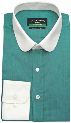 Club Collar Shirt for Men Green Texture Melange Tone Vintage Edwardian Shelby Peaky Penny Round Collar Dress Shirt Cotton