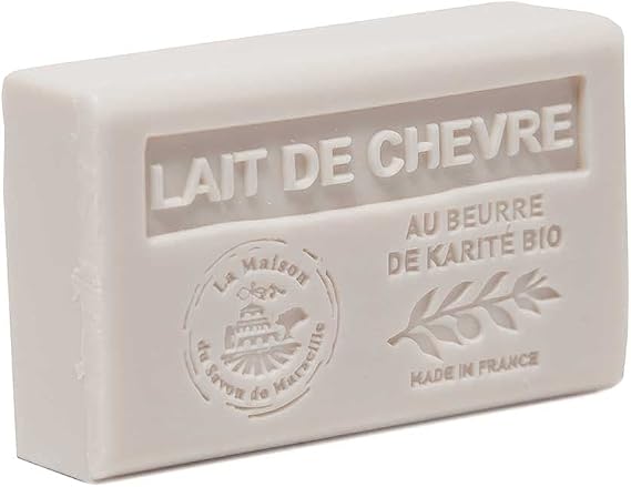 Maison du Savon de Marseille - French Soap made with Organic Shea Butter - Moisturising for Soft Skin - Goats Milk Fragrance - 125 Gram Bar