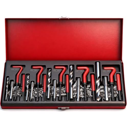 Metric Helicoil Thread Repair Kit: 131-Piece Heli Coil HSS Drills Inserts Taps & Tools M5 M6 M8 M10 M12 Automotive Engine Spark Plug Cylinder Insertion Rethreading Tools Universal Rethread Restorer