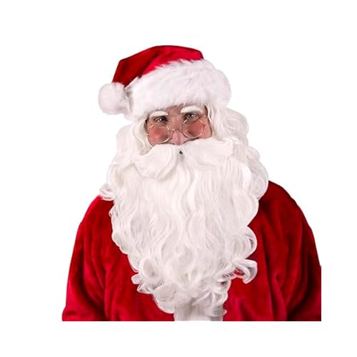 Kangaroo Santa White Beard and Wig Set for Adults Soft Synthetic Fluffy Hair Costume Apparel for Theme Parties, Theatrical Performances, Santa Claus Costume for Men Cosplay Wig