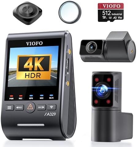 Bundle: A329S 3CH+512GB Card+Remote Control VIOFO A329S 4K 3 Channel Dash Cam, 4K Front + 2K Cabin Fisheye (210) + 2K Rear, Power Saving Parking Mode, Wi-Fi 6 App Control
