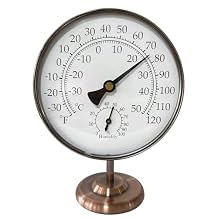 4 Outdoor Thermometer Hygrometer with Stand,Metal Waterproof Thermometer Gauge for Patio Indoor Outdoor Use,Easy Read Celsius Fahrenheit Dial,Battery Free,Weather Dial Hygrometer Thermometer
