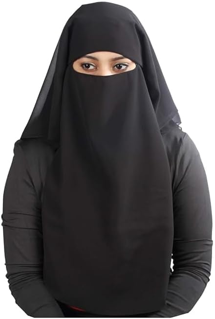 Generic 3 Layers Saudi Niqab In Breathable Georgette, Wholesale Price, 1pc Face Veil NQ-003, Black