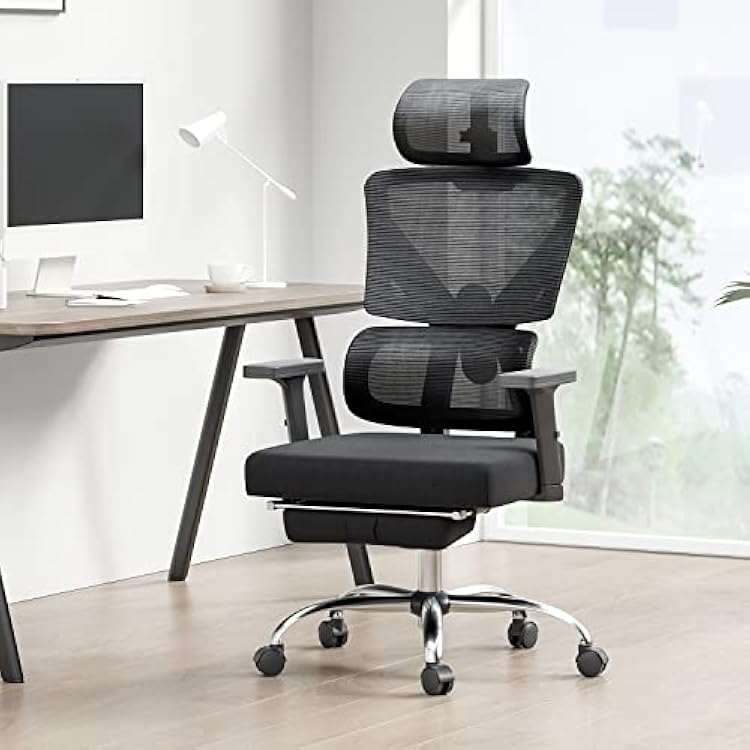 Hbada E2 Ergonomic Office Chair High Double Back Lumbar Support Mesh Desk Chair with Footrest, Black