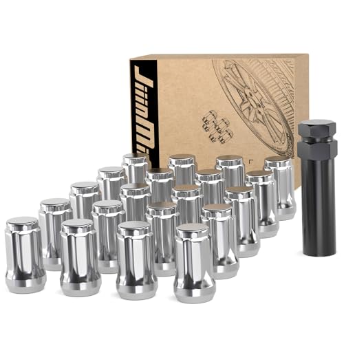 JiiinMiiin 20PCS 12x20 Lug Nuts Chrome with 6 Spline Tuner, 12-20 Locking Lugnut with 1 Socket Key 60 Degree ConicalCone Bulge Seat, Fits 1993-2010 Jeep Grand Cherokee 2002-2012 Jeep Liberty