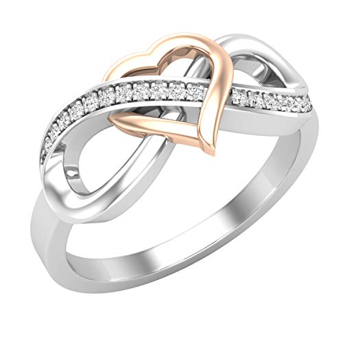 Dazzlingrock Collection Round White Natural Diamond Infinity Style Heart Engagement Ring for Women 0.08 Ctw in 10K14K18K Two Tone Real Solid Gold
