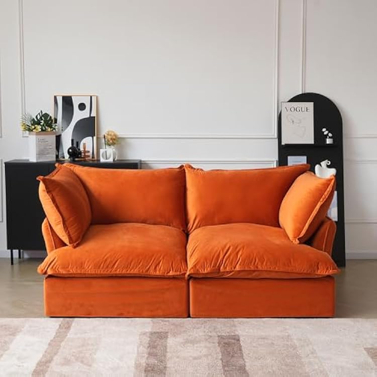 JACH 82.66 Velvet Sectional Couches for Living Room, Modular Sectional Sofa, Comfy Convertible Sectional Couch, Cushion Covers Removable, Down Filled Sofas for Living RoomApartment Orange