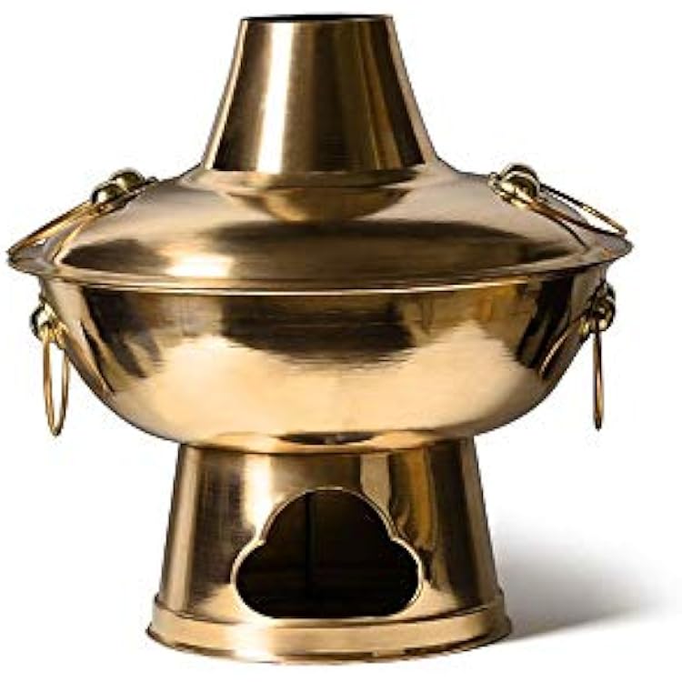 Copper hot Pot, Chinese Thick Charcoal Copper Pot Brass Old Beijing Carbon Hot Pot Meat and Vegetable Can Be Applied Multi-Person Hot Pot Family Dinner Outdoor Picnic,