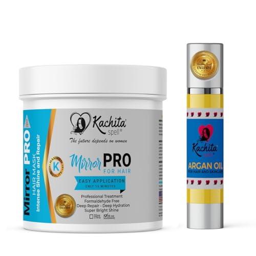 Kachita Spell New Hair Treatment 16oz MirrorPRO Mask, Super Gloss and Shine Capillary Moroccan Argan Oil for Hair and Skin Premium Grade 100% Pure Moisturizer