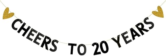 Cheers to 20 Years Banner for 20TH Wedding Anniversary Party Supplies 20 Years Old 20TH Birthday Party Decorations Supplies Pre-Strung Letters Black ZHAOFEIHN