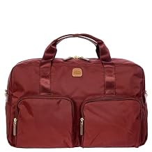 Brics X-Bag 18-Inch Cargo Carry-On Duffle, Water-Resistant Satin Nylon Travel Bag with Leather Handles, Laptop Sleeve, Front Zip Pockets and Luggage Pass-Through - Black