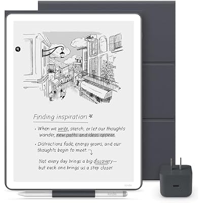 Amazon Kindle Scribe Essentials Bundle - Amazon Kindle Scribe (64GB) , Premium Pen, Plant-Based Leather Folio Cover-Graphite & Power Adapter