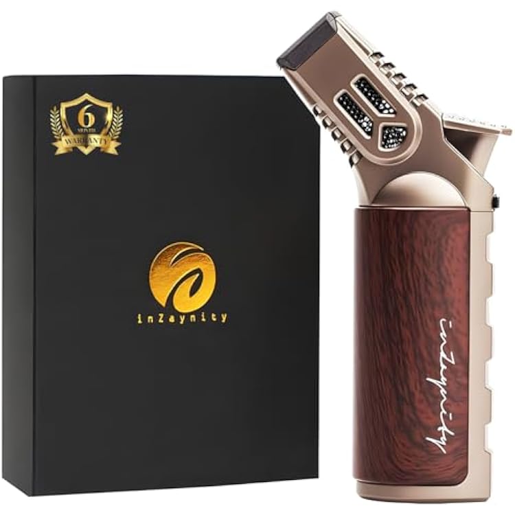 inZaynity Quad Torch Lighter - Kitchen Torch & Lighter for Cooking, Baking, and Soldering - Adjustable Flame Control & Safety Lock Kitchen Torch Steel Brown - Butane NOT Included