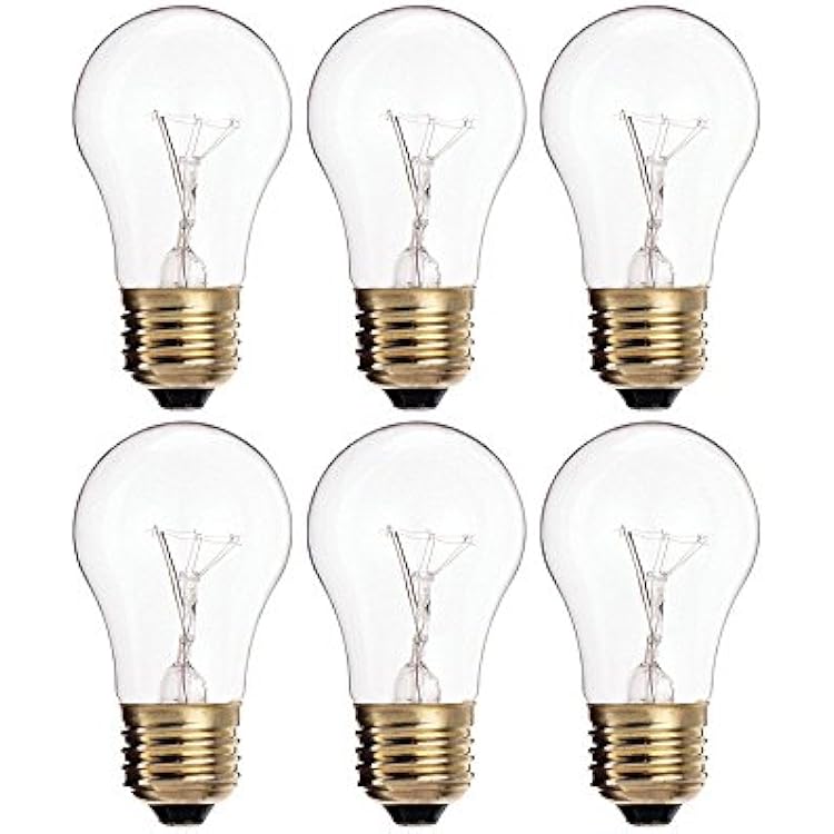 KOR Pack of 6 A15 25W Incandescent Appliance Bulbs Clear Finish, E26 Medium Base, 120V Standard Size for Ovens, Refrigerators, and Lamps