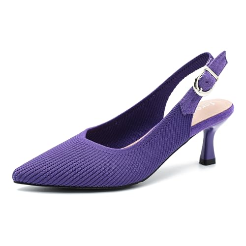 fereshte Womens Slingback Kitten Heels, Pointed Toe, Knit Pumps, Slip On Dress Shoes