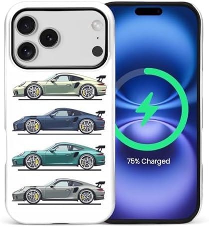 CARLOCA for iPhone 17 Pro Compatible with Magsafe Full Body Protective Glossy Case, for Girl Boy Shockproof Magnetic Charge Esthetics Pattern Old School Gray Green Blue Super Car