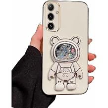 Miagon Bear Astronaut Stand Case for Samsung Galaxy S25,Quicksand Glitter Electroplated Soft TPU Protective Slim Shockproof Cover with Astronaut Holder Kickstand
