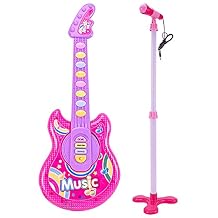 Coherny Musical Set for Kids - Guitar Toy with Microphone, Electric Guitar, Music Lights and Sounds - Multiple Modes for Boys and Girls - 19Inch Pink
