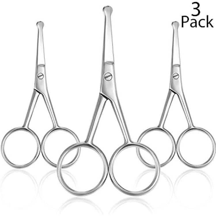 Mudder 3 Pieces Nose Hair Scissors Rounded Tip Scissors Facial Hair Trimming Stainless Steel Blunt Tip Trimmer for Eyebrows, Nose, Moustache, Beard, Grooming Silver