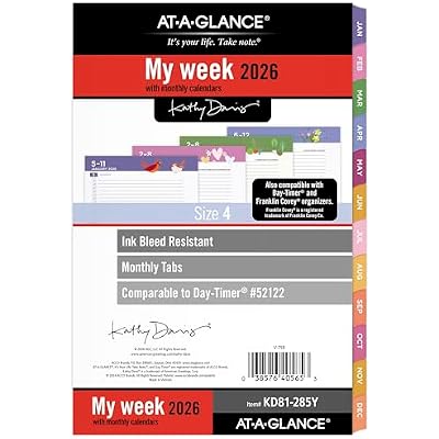 AT-A-GLANCE 2026 Planner Refill, Weekly & Monthly, 5.5 x 8.5, Size 4, Desk Size, 52122 Day-Timer, Kathy Davis KD81-285Y-26