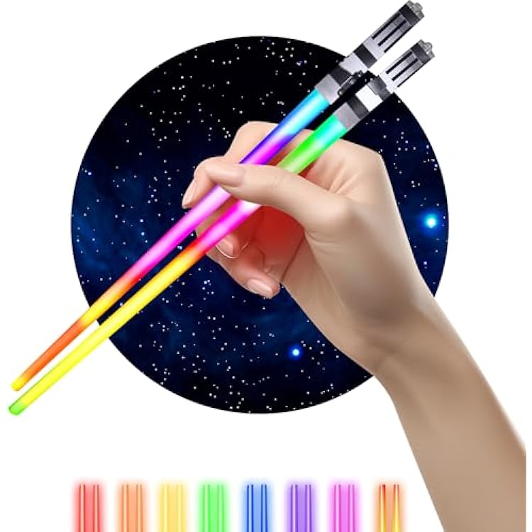 LIGHTSABER CHOPSTICKS LIGHT UP STAR WARS LED Glowing Light Saber Chop Sticks REUSABLE Sushi Lightup Sabers - 8 COLOR MODES 1 Pair