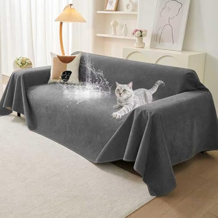 Warmstar Couch Protector from Cat Claws, Waterproof Couch Cover Anti Slip,Couch Cover 3 Cushion Sofa Washable,Anti-Scratch Pet Sofa Cover Heavy Duty,71X118, Dark Grey
