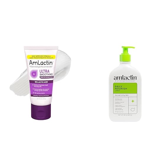 AmLactin Ultra Smoothing - 4.9 oz Body & Hand Cream with 15% Lactic Acid - Exfoliator and Moisturizer & Daily Nourish 12% - 14.1 oz Body Lotion with 12% Lactic Acid - Exfoliator and Moisturizer