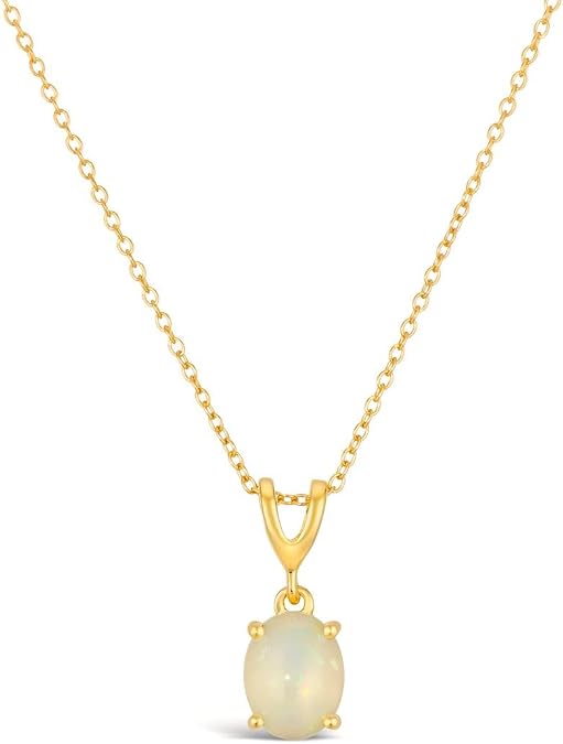 LE VIAN Gemstone Oval Pendant Necklace for Women in 14K Rose Gold Plated 925 Sterling Silver on 18 Inch Chain with Spring Ring Clasp 8 x 6 mm Morganite, Garnet, Amethyst, Citrine, Smoky Quartz, Opal
