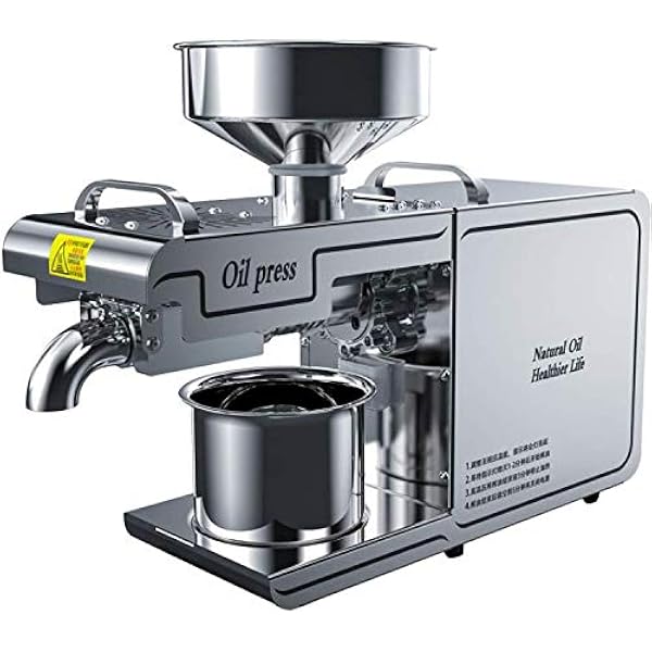 Stainless Steel Hot and Cold Oil Press Machine, Stainless Steel Oil Explorer, Easy Extraction of Peanut Seeds, Olive, Coconut, and Other Oil Crops, Commercial and Home Use 635W