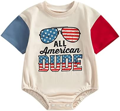 MoZiKQin Baby Boy Girl 4th of July Outfit Newborn Oversized USA Romper American Flag Onesie Independence Day Outfit