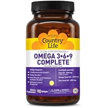 Country Life Omega 3-6-9 Complete Supplement - 1,534mg Omega Fatty Acids - Supports Cardiovascular, Brain, Skin & Immune Health - Certified Gluten Free, Non-GMO - 90 Softgels