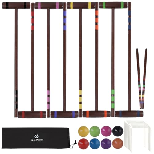 28In Croquet Party Set for 8 Players - Made of Long-Lasting Pine Wood, Family Fun for Backyards, Camping and More,  with Colorful Mallets, PE Balls, Wickets, Stakes, and Carrying Bag