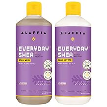 Alaffia Body Wash & Body Lotion Set, EveryDay Shea, Lavender Gentle Skin Cleanser & Moisturizer for Normal to Very Dry Skin, 16 Oz Ea