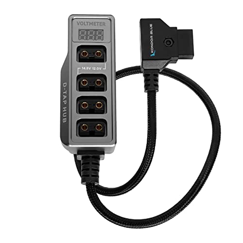 KONDOR BLUE | 12V D-Tap Power Hub Splitter with Voltmeter, 4 Way | 14-20 Threads, ARRI Anti Twist Locating Points, Multi Hole Mounting, Power Distribution for Camera Rigs | Gray
