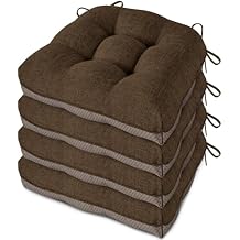 Kitchen Chair Cushions Set of 4 Tufted Dining Chair Cushions with Non Slip Backing and Ties Indoor Comfortable Seat Pads with Textured Covers for Home 16"x16"x3.5" Coffee
