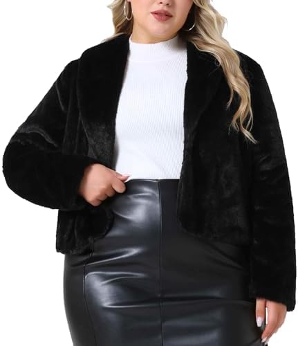 Agnes Orinda Plus Size Jacket for Women Winter Cropped Lapel Shrug Long Sleeve Faux Fur Fluffy Coat