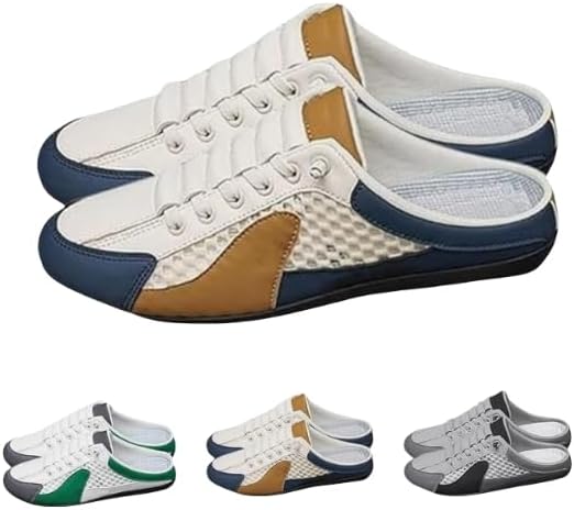 Backless Tennis Shoes for Men Wide Mule Sneakers Slip on House Slippers Platform Lace Up Mesh Breathable Lightweight Casual Walking Slides Shoes Running Travel Driving