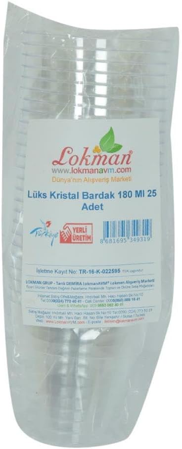 Lüks Kristal Bardak Sert Plastik Çay Kahve Su Otomat Bardağı 180 Ml 25 li 1 Paket