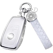 for Mercedes Benz Key Fob Cover with Keychain, Key Case Protection Shell Compatible with C E S M CLS CLK G Class (white, 4 Buttons)