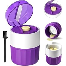 3-in-1 Pill Crusher Pills Cutter with Storage Box,Tablet Grinder with Stainless Steel Grinding Pestle, Pill Crushers Fine Powder, Tablet Crushers for Elderly and Pets (Purple/White)