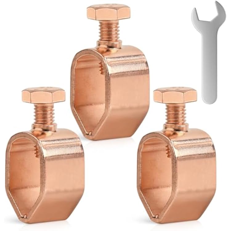 3PCS Ground Rod Clamp, Great for 12- 58 Grounding Rods 3, Copper Clad Clamp 12-58